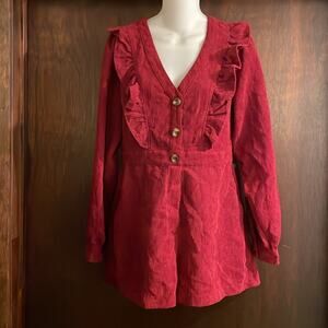 Day + Moon Brand Maroon Red Corduroy Romper NWT Size Medium Ruffle Front